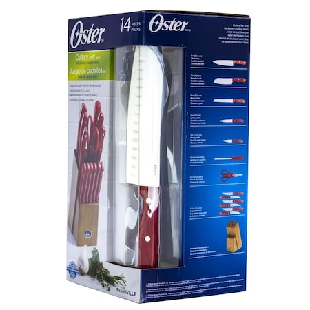 Oster Stainless Steel Cutlery Set with Red Handles - 14 Piece OS336062